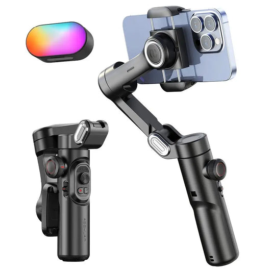 3-Axis Smartphone Gimbal Stabilizer with Fill Light - Face Tracking & Vlogging