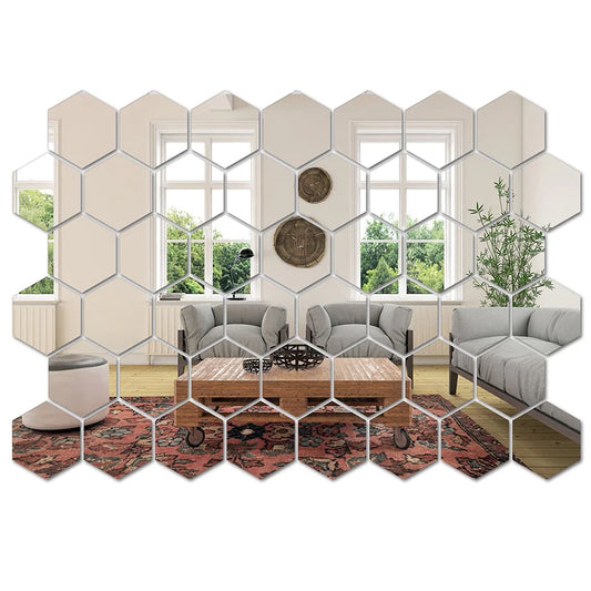 45-Piece Hexagon Mirror Wall Sticker Set